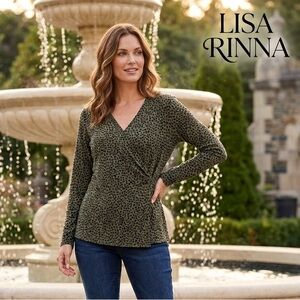 Lisa Rinna Collection Green Leopard Print Top
